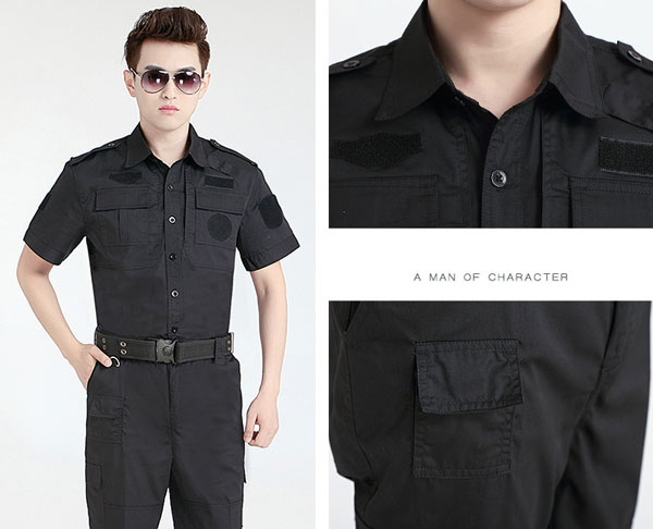 夏季保安執(zhí)勤工作服套裝款式領口細節(jié)展示圖