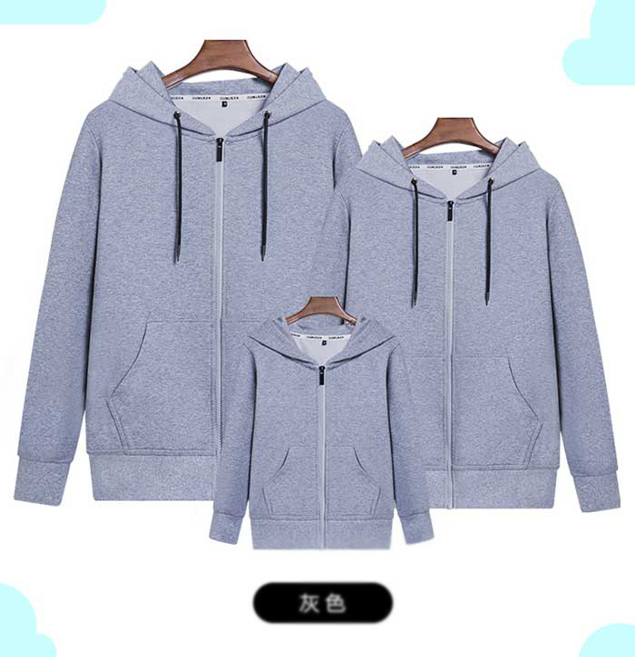 花灰色連帽線(xiàn)圈拉鏈款衛(wèi)衣定做效果展示圖