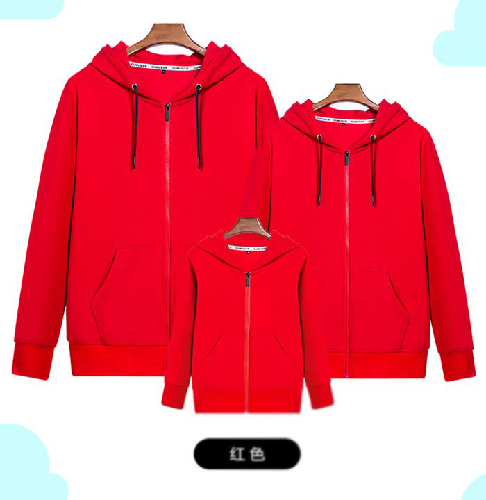 紅色連帽線(xiàn)圈拉鏈款衛(wèi)衣定做效果展示圖